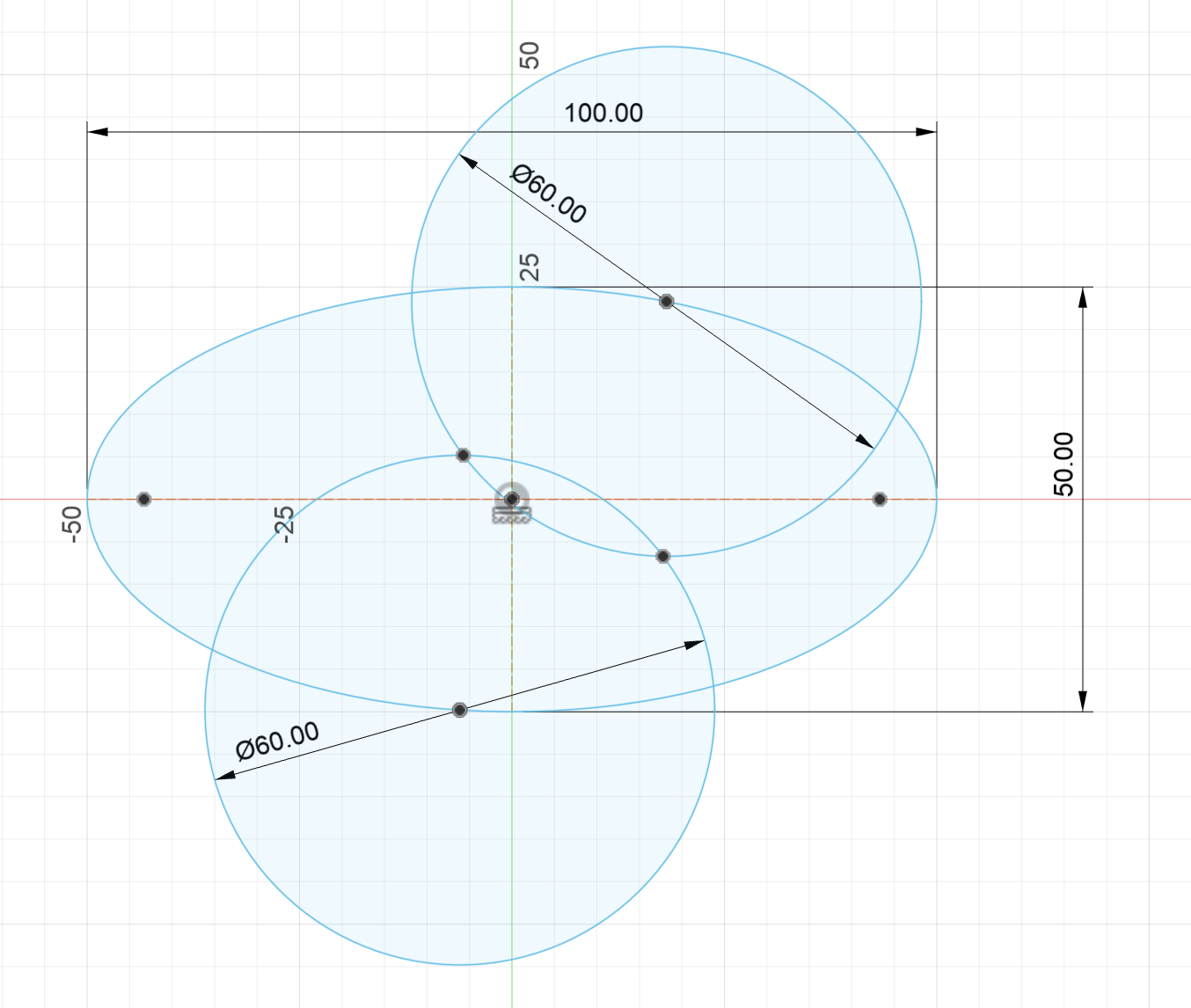 Search for semi-major axis via geometric intersections.